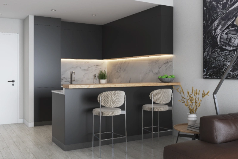 Stilvolle Ein-Zimmer-Wohnung mit Arbeitszimmer - Modernes Design hervorgehoben