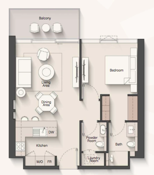 Luxuriöses 1-Schlafzimmer-Apartment mit Wohnen im Resort-Stil!