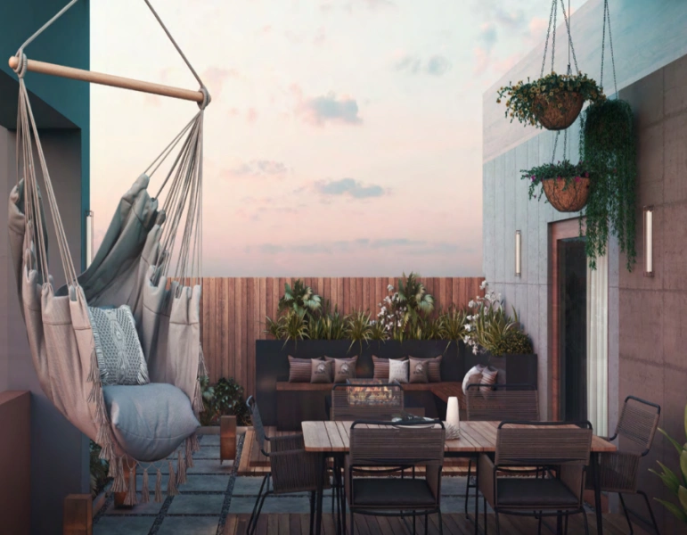 Ein Schlafzimmer mit modernem Design