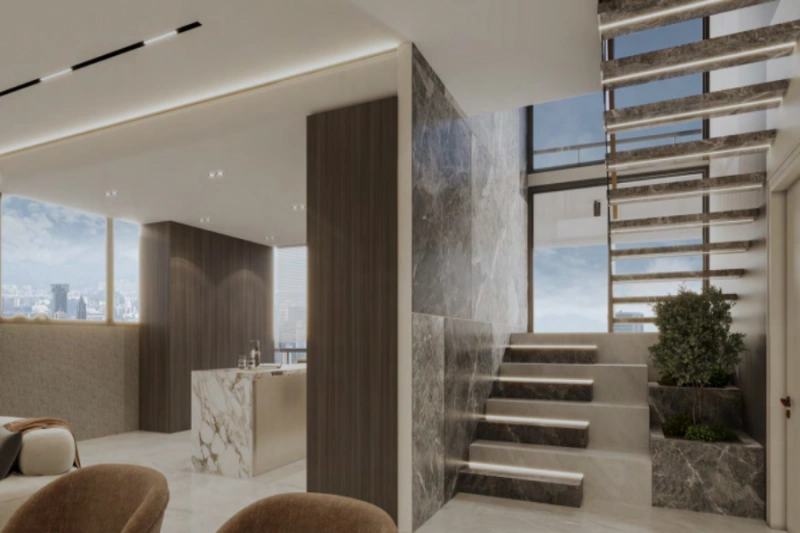 Stilvolles Drei-Schlafzimmer-Duplex mit modernem Design