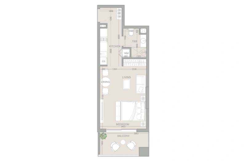 Modernes Studio-Apartment mit schlankem Design