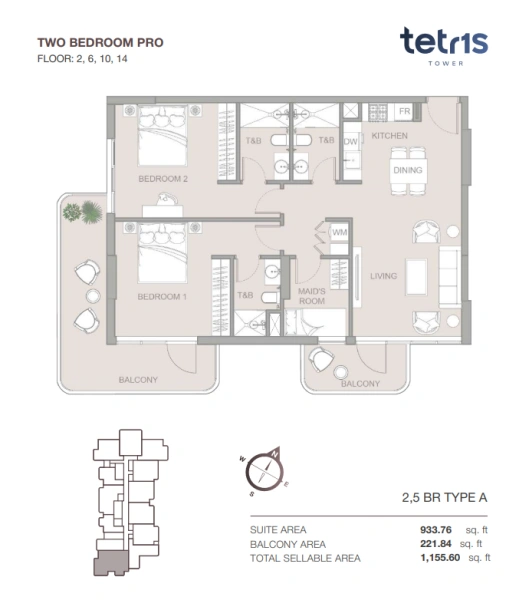 Luxuriöses Leben in voll möbliertem 2-Zimmer-Apartment mit Dienstzimmer
