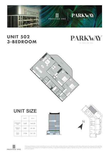 3-Bedroom Apartment in "Parkway By Prestige One"