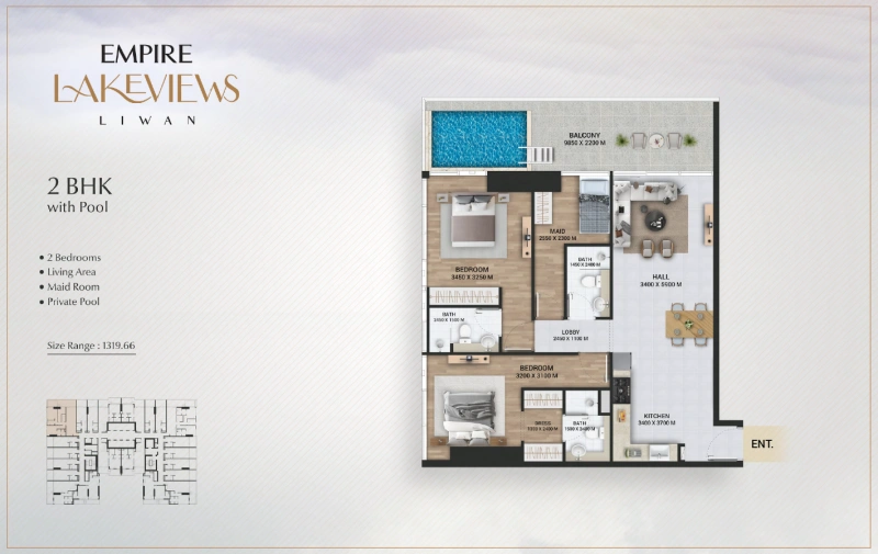 Luxuriöses 2-Schlafzimmer-Apartment mit privatem Pool und Zimmer für das Personal