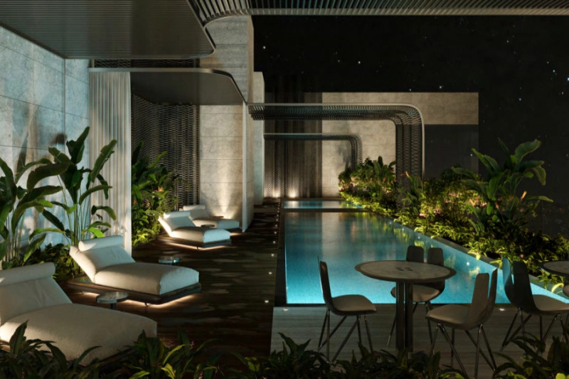 Atemberaubende Zwei-Zimmer-Wohnung mit Pool und Panoramablick