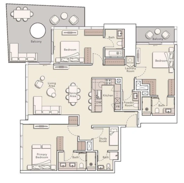 Geräumige 3-Zimmer-Wohnung mit atemberaubendem Panoramablick auf Uptown Dubai