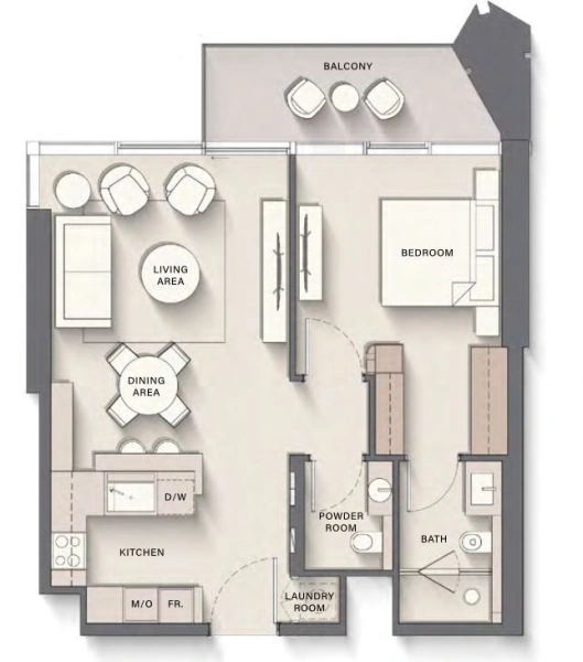 Moderne 1-Zimmer-Wohnung mit großflächigen Fenstern und separatem Wäsche Raum