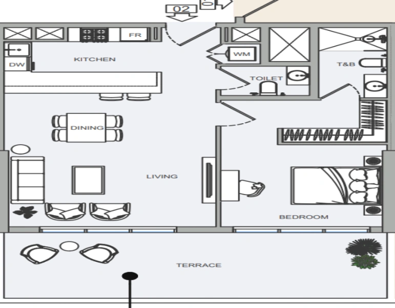 Stilvolles Ein-Zimmer-Apartment mit modernem Design