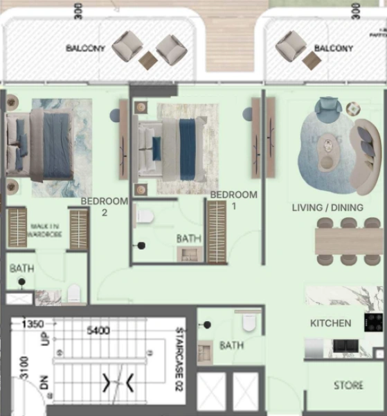 Wohnen im Resort-Stil in einem 2-Schlafzimmer-Apartment