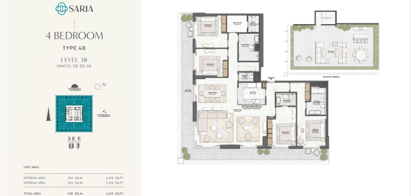 Luxuriöse 4-Zimmer-Wohnung mit riesiger Dachterrasse und Sonnenuntergangs-Aussicht