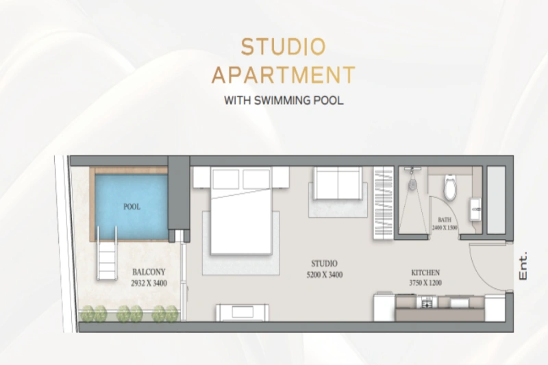 Stilvolles Studio mit Schwimmbad und modernem Design