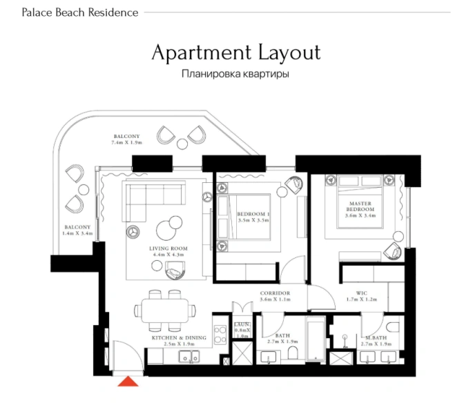 Exklusives 2-Schlafzimmer Apartment am Strand mit luxuriöser Eleganz